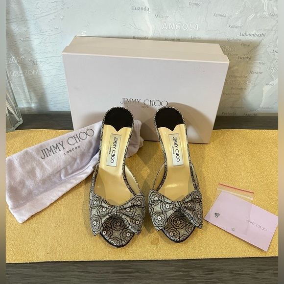 Jimmy Choo Shoes - Jimmy Choo Kerala Brocade Gold Brown Silver Crystal Mules Shoes Stiletto 39 XE